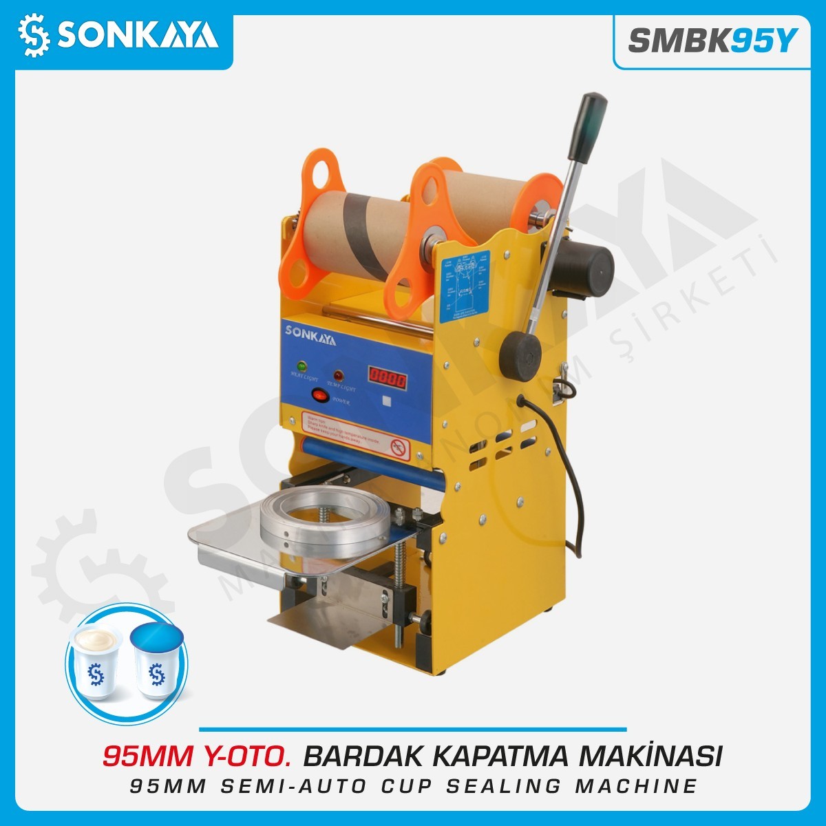 SMBK95Y Yarı Otomatik Bardak Kapatma Makinası 95mm