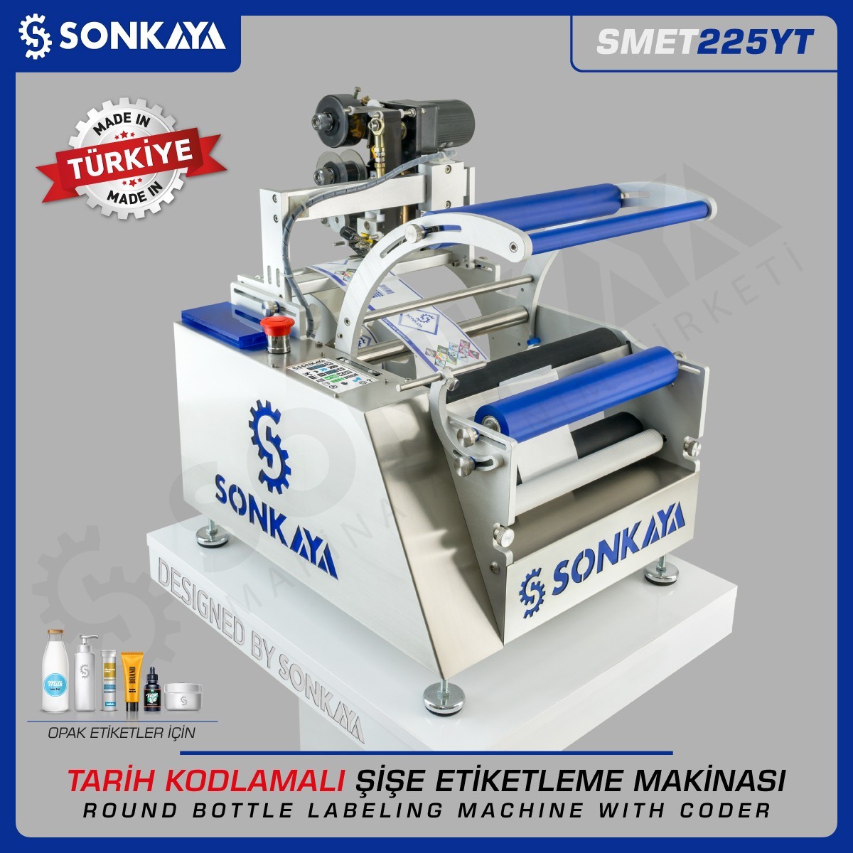 SMET225YT Yarı Otomatik Şişe Etiketleme Makinası 4 Satır Kodlamalı