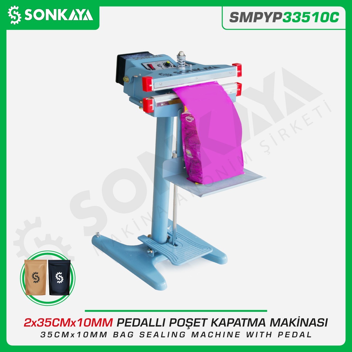 SMPYP33510C Pedallı Poşet Kapatma Makinası Çift Çeneli 35CM 10MM