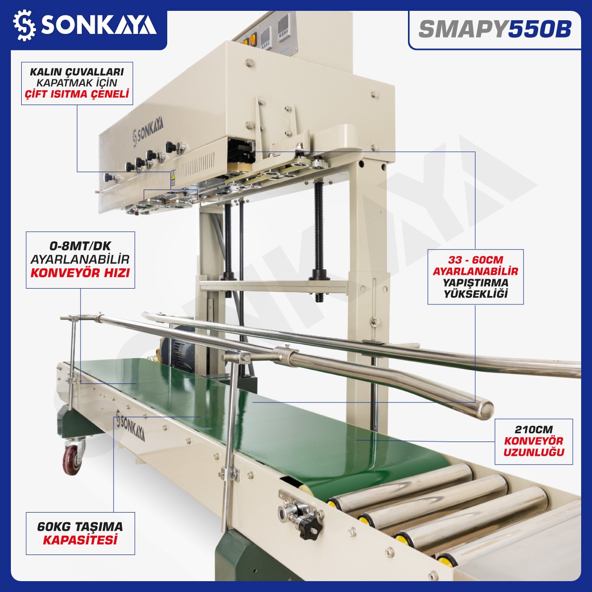 SMAPY550B Tarih Kodlamalı Büyük Poşet Çuval Kapatma Makinası