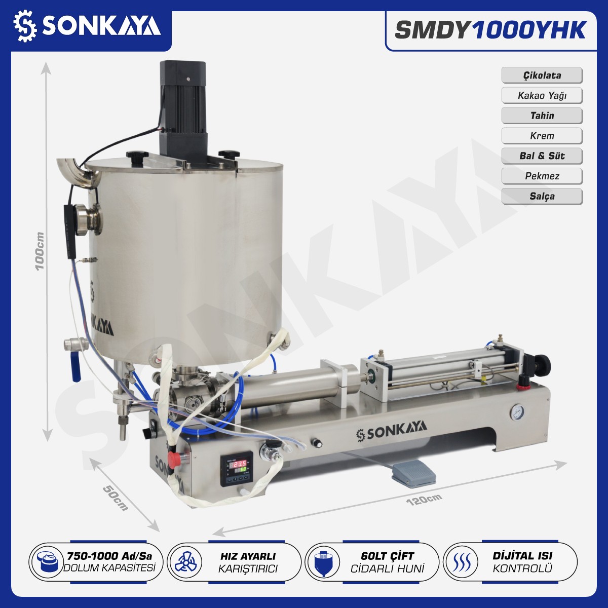 SMDY1000YHK 1 Litre Yarı Otomatik Isıtıcılı Karıştırıcılı Dolum Makinası