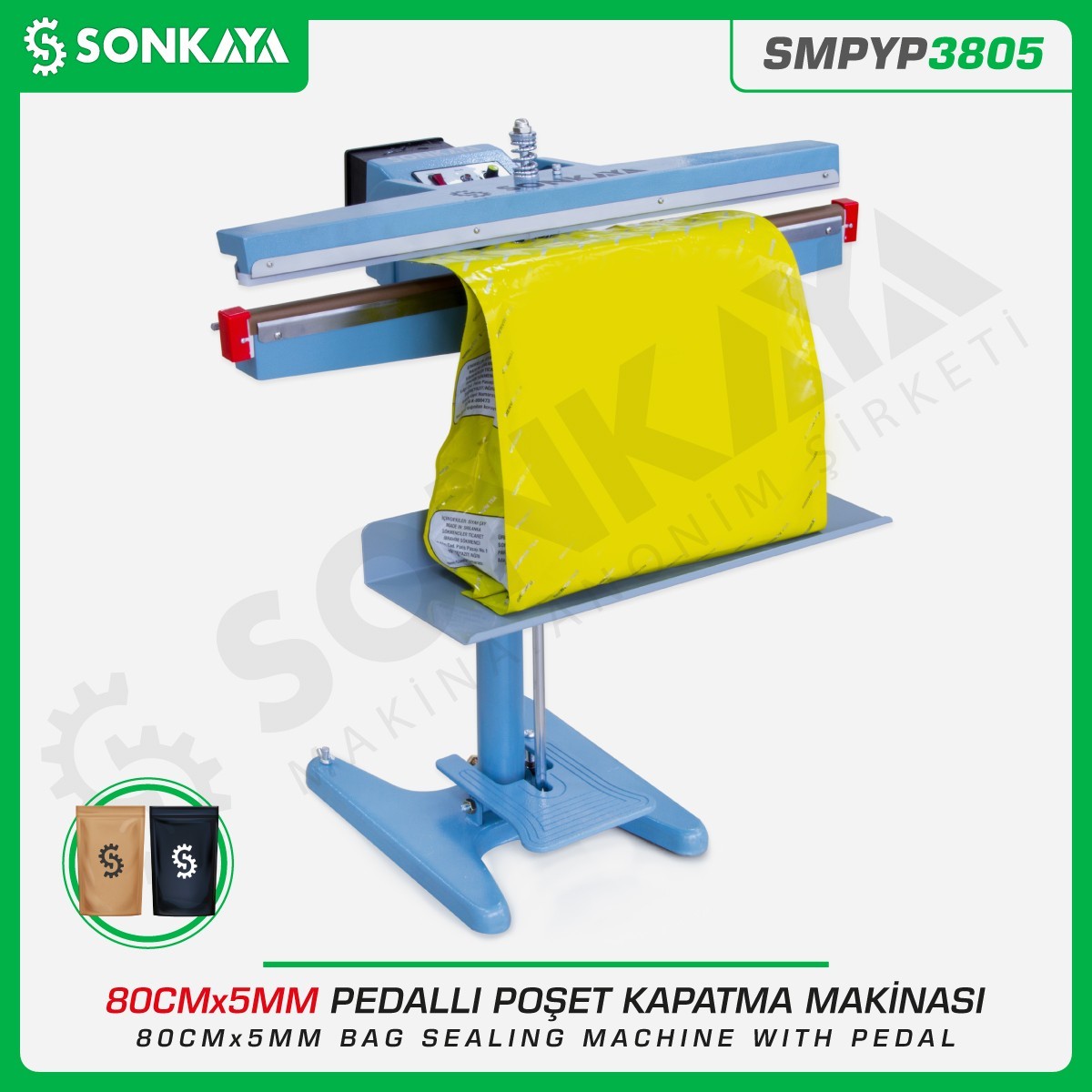 SMPYP3805 Pedallı Poşet Ağzı Kapatma Makinası 80CM 5MM