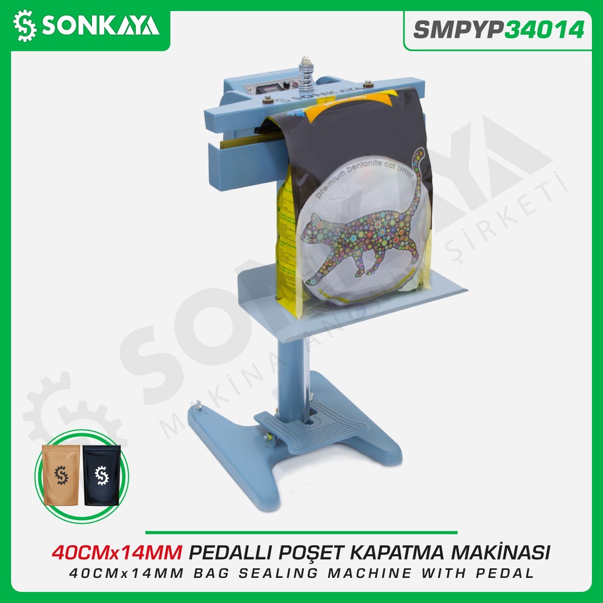 SMPYP34014 Pedallı Poşet Yapıştırma Makinası 2 Çene 40CM 14MM