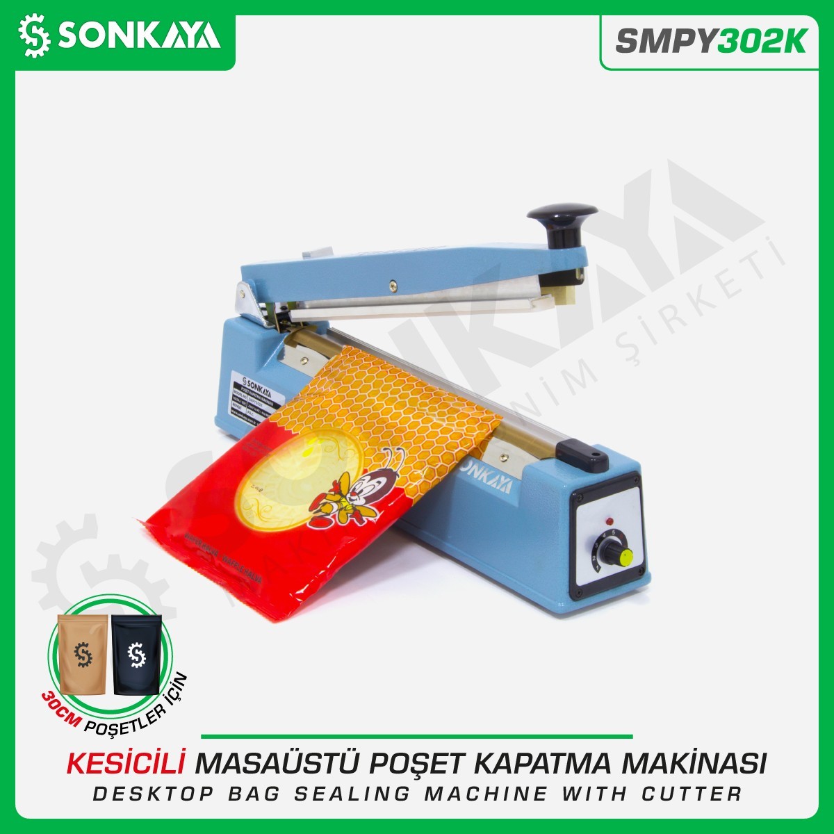 SMPY302K 30cm Desktop Manual Bag Sealing Machine with Cutter