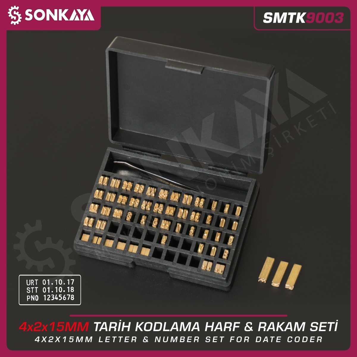 SMTK9003 Tarih Kodlama Pirinç Rakam ve Harf Seti 4mm