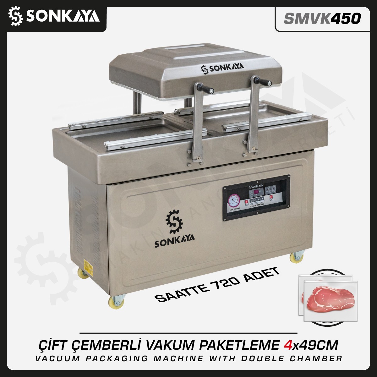 SMVK450 Çift Hazneli Vakum Makinası 4x 49cm 10mm