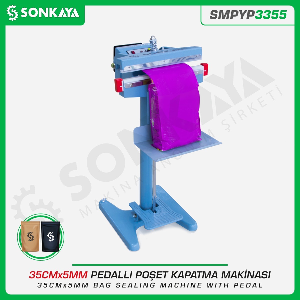 SMPYP3355 Pedallı Poşet Ağzı Kapatma Makinası 35CM 5MM