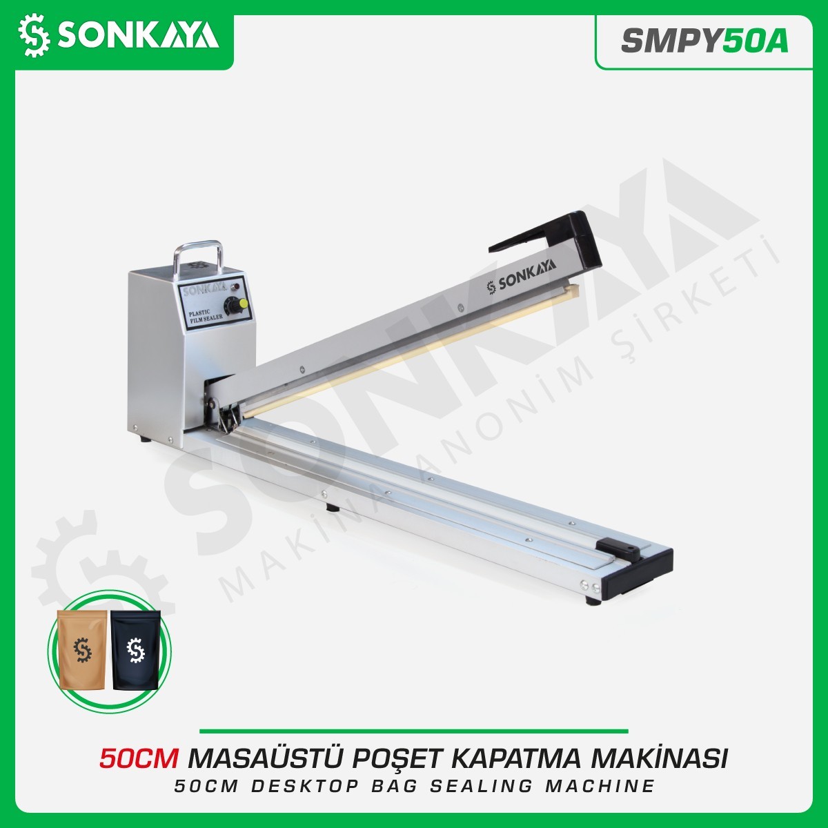 SMPY50A 50cm Poşet Ağzı Yapıştırma Makinası Aluminyum Gövde