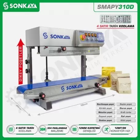 SMAPY310D Tarih Kodlamalı Konveyörlü Dikey Poşet Kapatma Makinası