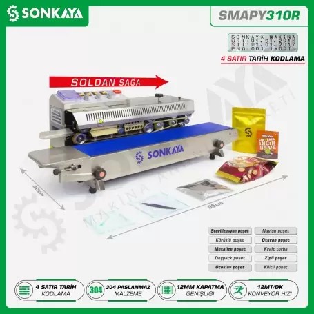 SMAPY310R Automatic Continuous Bag Sealing Machine With Date Coder Reverse