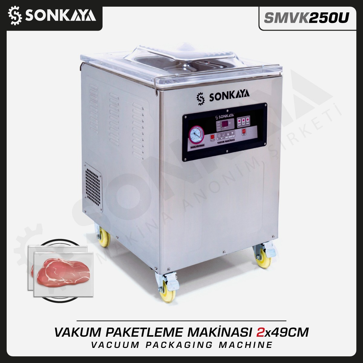 SMVK250U Vakum Makinası Çift Çeneli 2x49cm 10mm