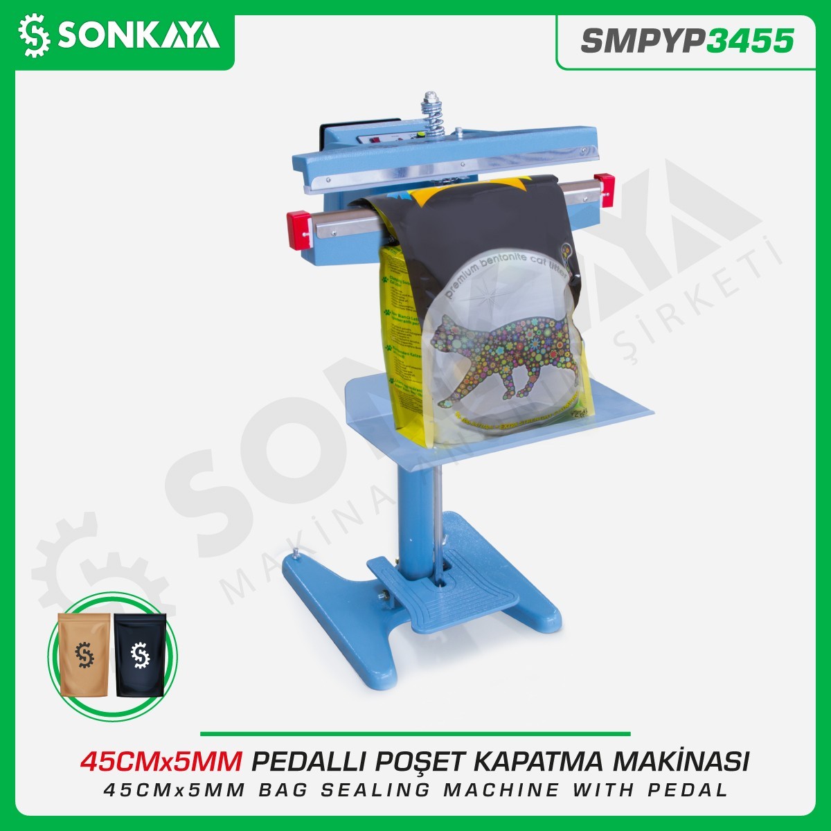 SMPYP3455 Pedallı Poşet Ağzı Kapatma Makinası 45CM 5MM