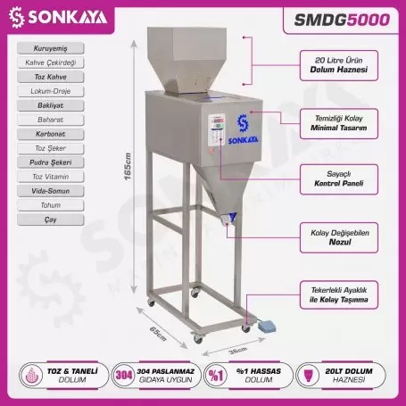 SMDG5000Y 20-5000gr Yarıotomatik Tartılı Granül & Toz Dolum Makinası