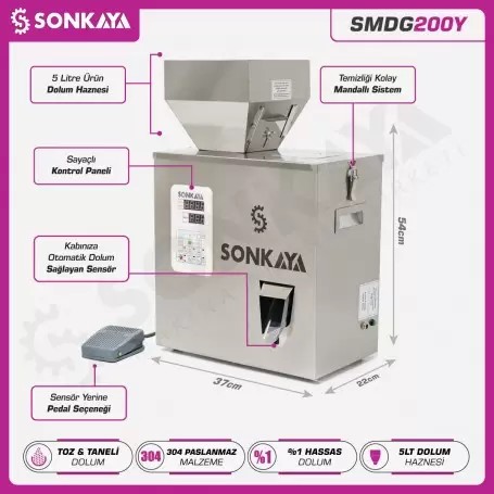 SMDG200Y 10-200gr Yarıotomatik Tartılı Granül & Toz Dolum Makinası