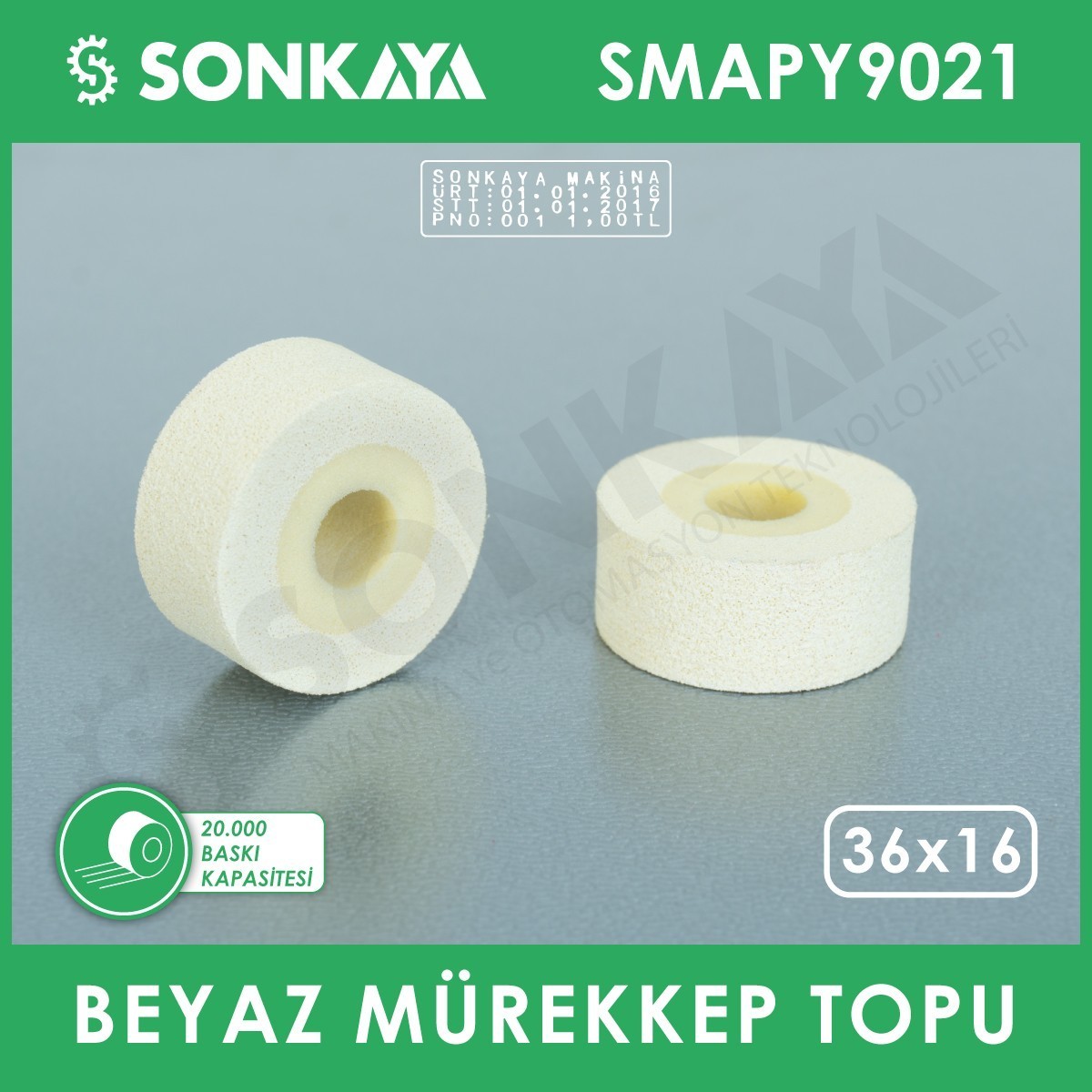 SMAPY9021 Konveyörlü Poşet Ağzı Kapatma Makinası Mürekkep Topu Beyaz 36x16mm