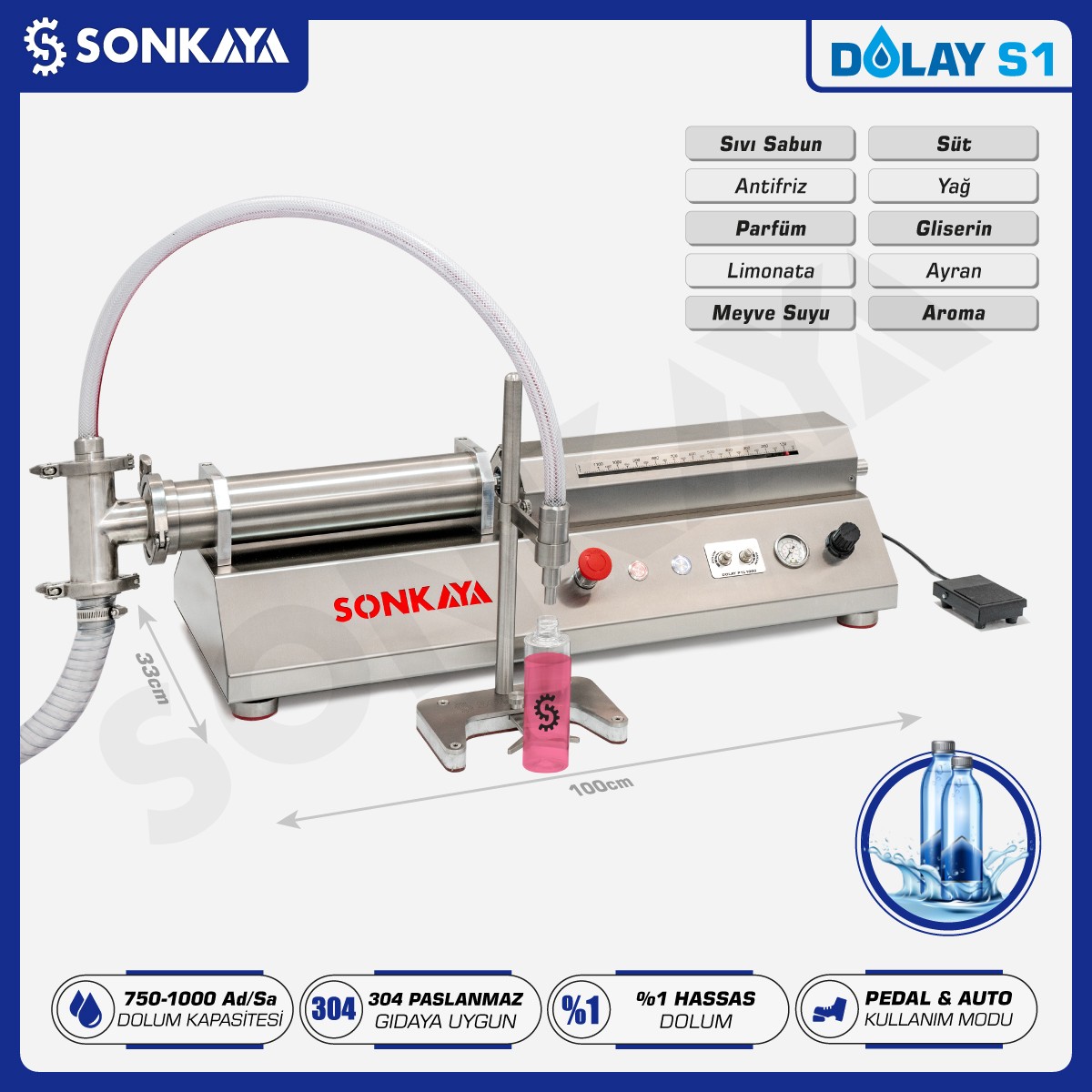 Dolay S1 Masaüstü Sıvı Dolum Makinası 1000ml