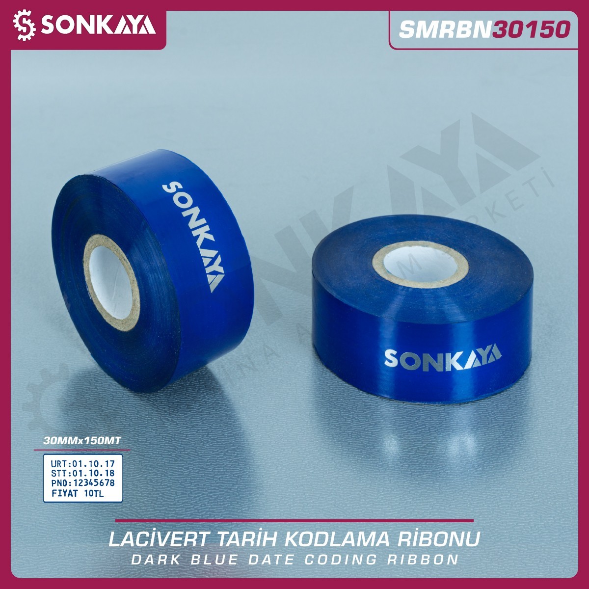 SMRBN30150 Lacivert Sıcak Baskı Tarih Kodlama Ribonu Folyosu 30 mm 150 Metre