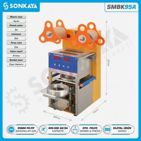 SMBK95A Yarı Otomatik Bardak Kapatma Makinası 95mm