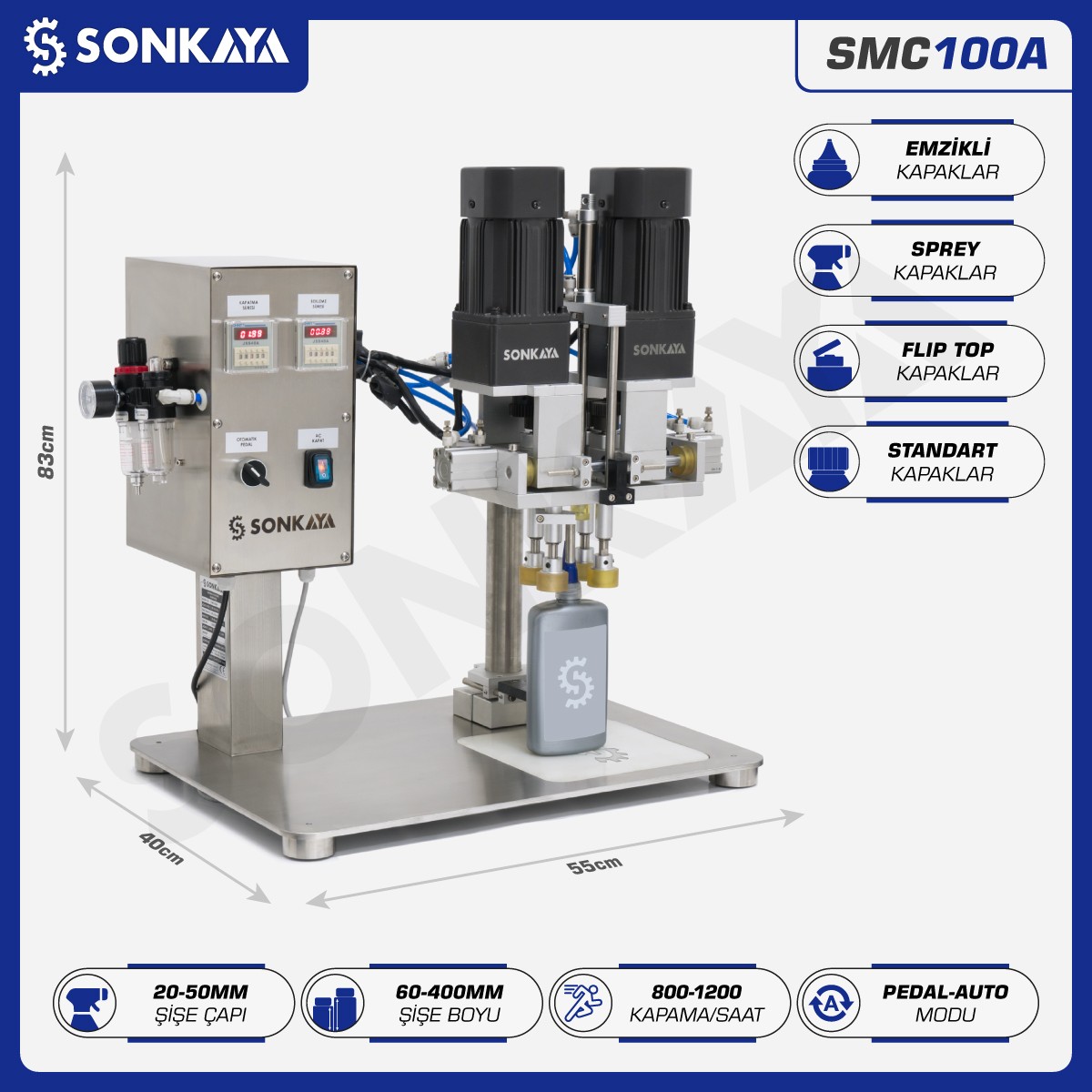 SMC100A 20-50mm Yarı Otomatik Kapak Kapatma Makinası