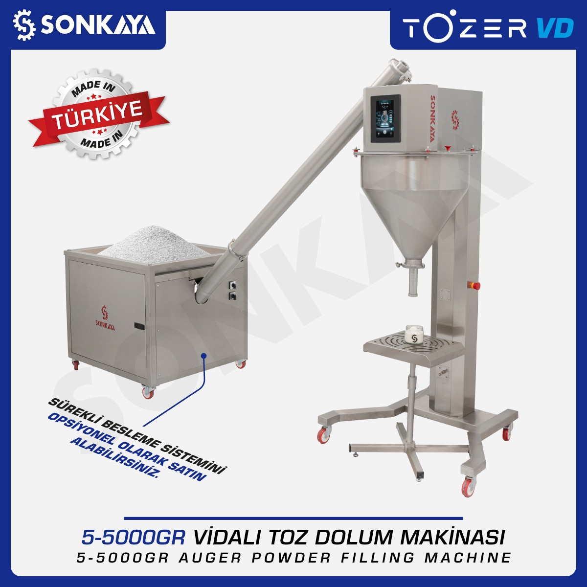 Tozer VD Vidalı Toz Dolum Makinası 5g-5000g