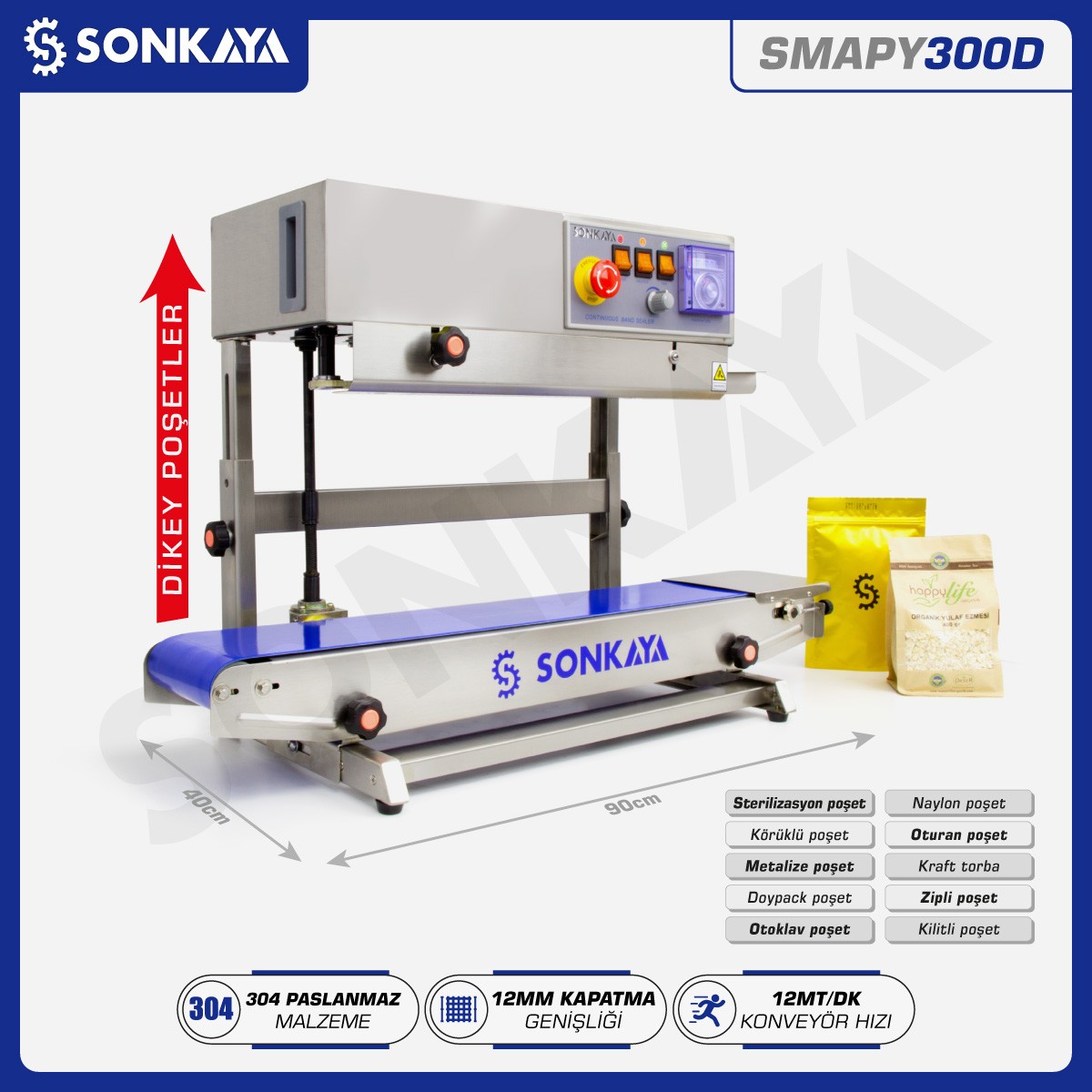 SMAPY300D Konveyörlü Dikey Poşet Ağzı Kapatma Makinası