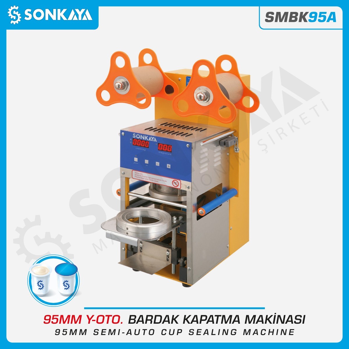 SMBK95A Yarı Otomatik Bardak Kapatma Makinası 95mm