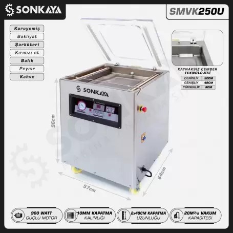 SMVK250U Vakum Makinası Çift Çeneli 2x49cm 10mm