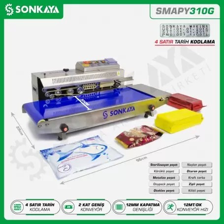 SMAPY310G Tarih Kodlamalı Geniş Konveyörlü Poşet Kapatma Makinası