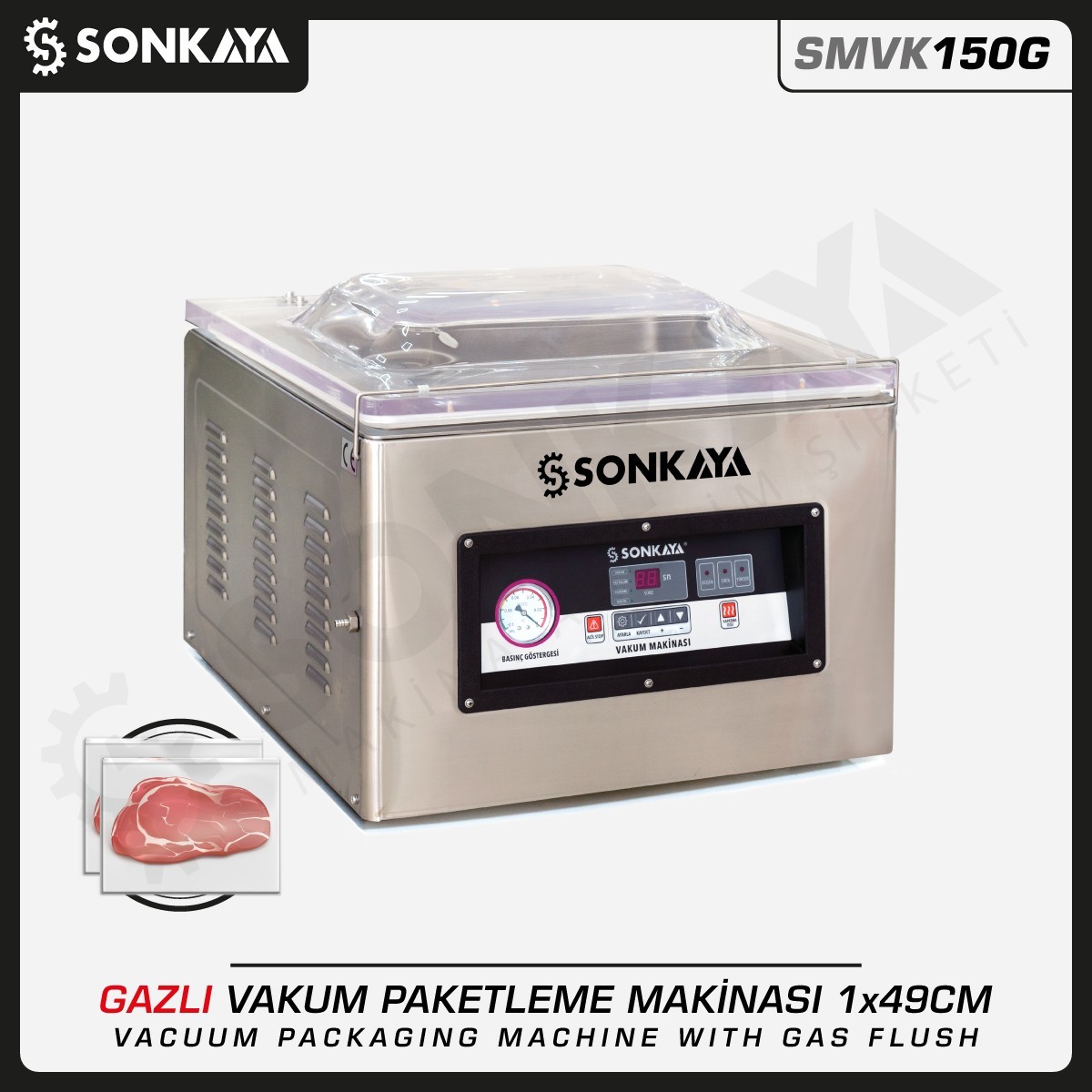 SMVK150G Azotlu Gazlı Vakum Makinası 49cm 10mm