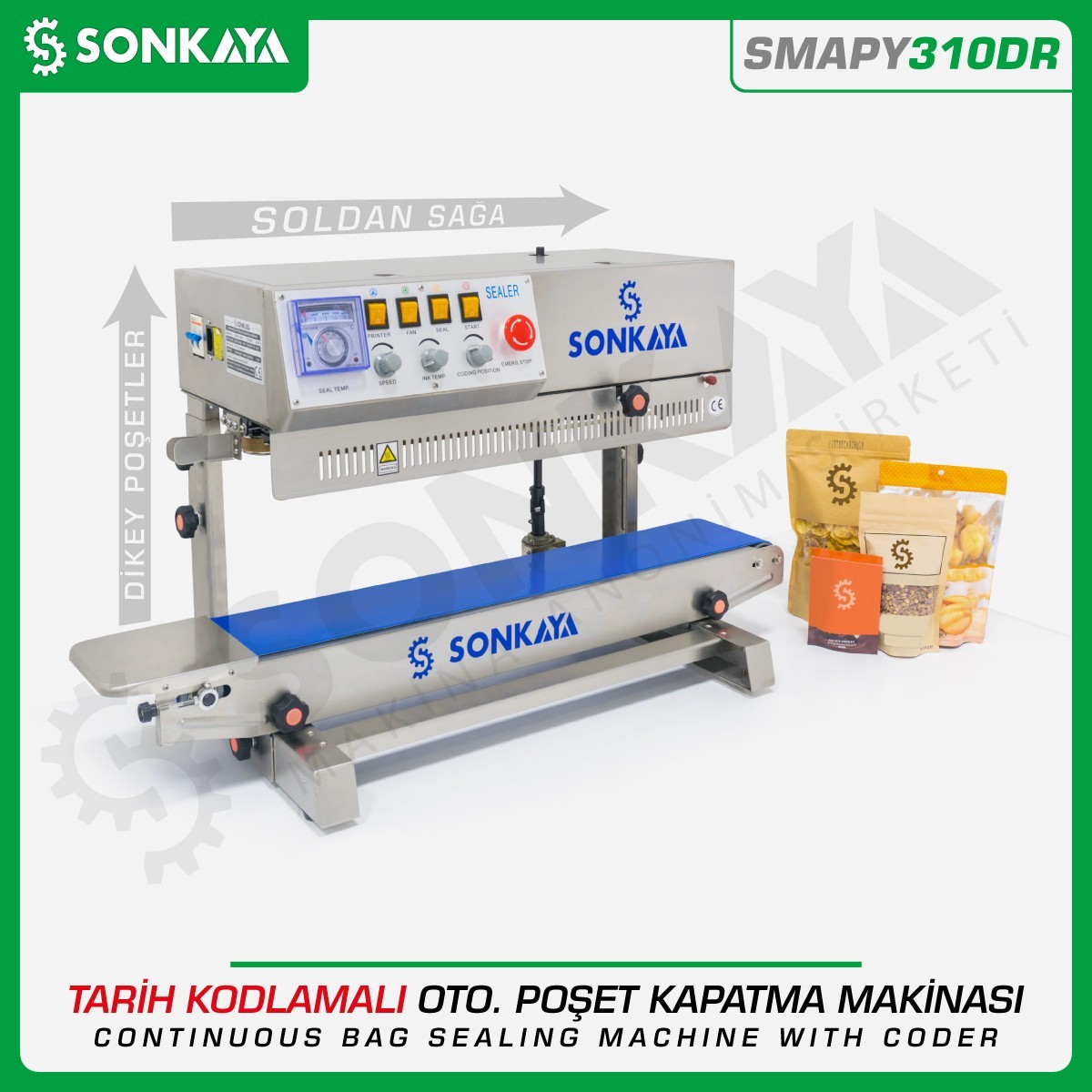 SMAPY310DR Tarih Kodlamalı Dikey Poşet Kapatma Makinası