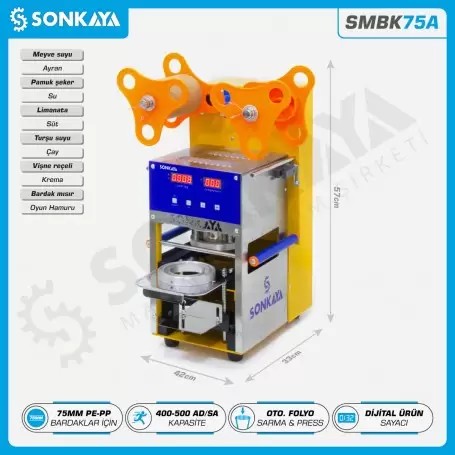 SMBK75A Yarı Otomatik Bardak Kapatma Makinası 75mm