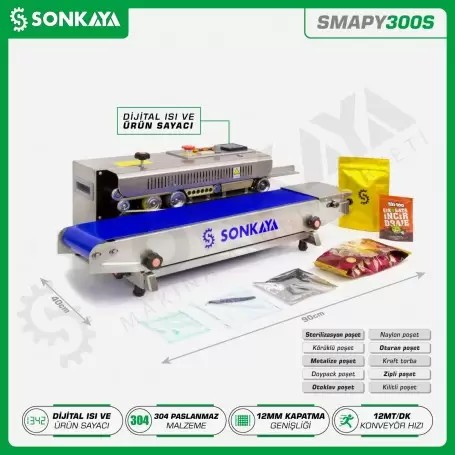 SMAPY300S Sayıcılı Konveyörlü Poşet Ağzı Kapatma Makinası