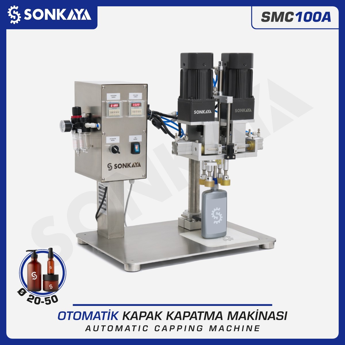 SMC100A 20-50mm Yarı Otomatik Kapak Kapatma Makinası