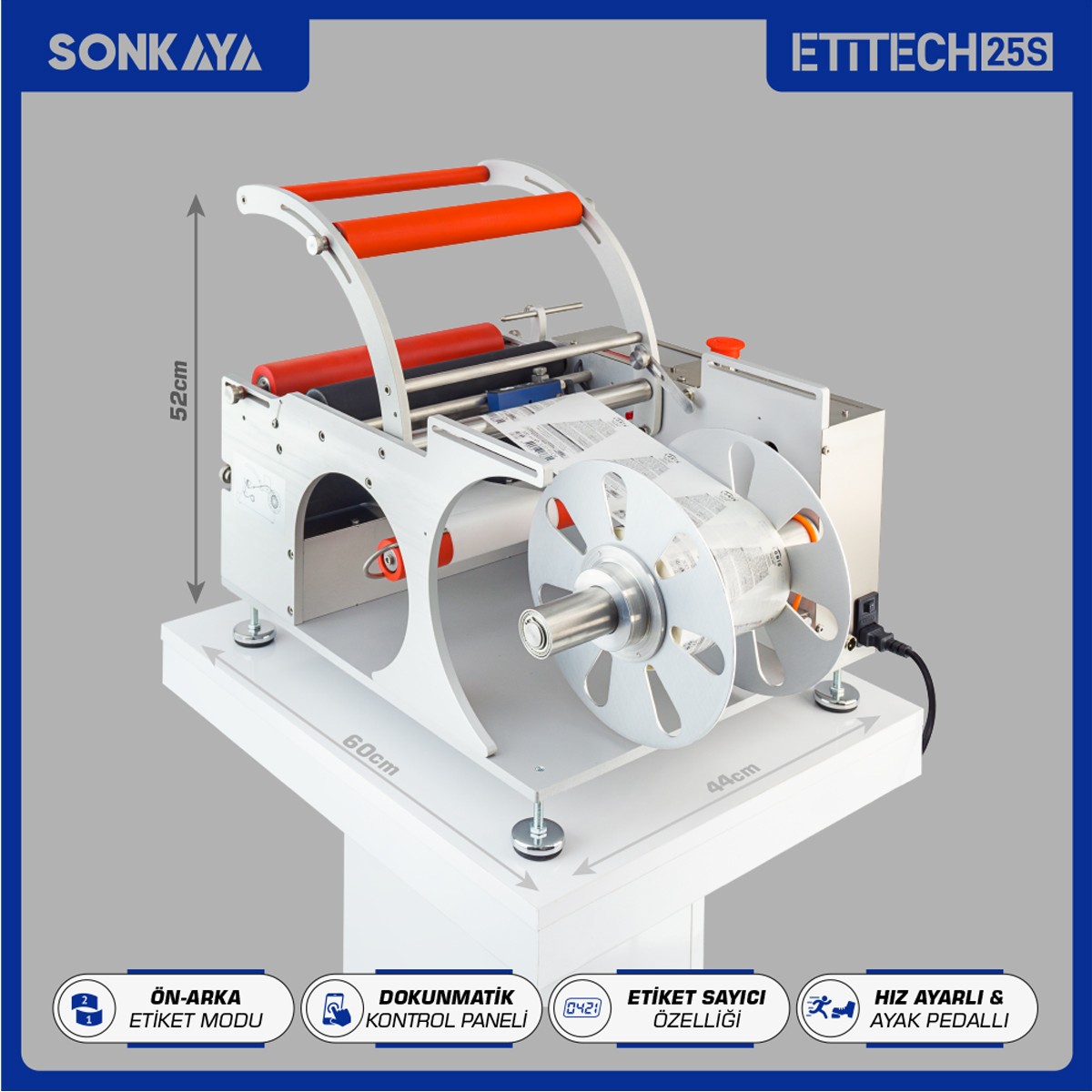 Etitech 25S Yarı Otomatik Şeffaf Etiket Şişe Etiketleme Makinası