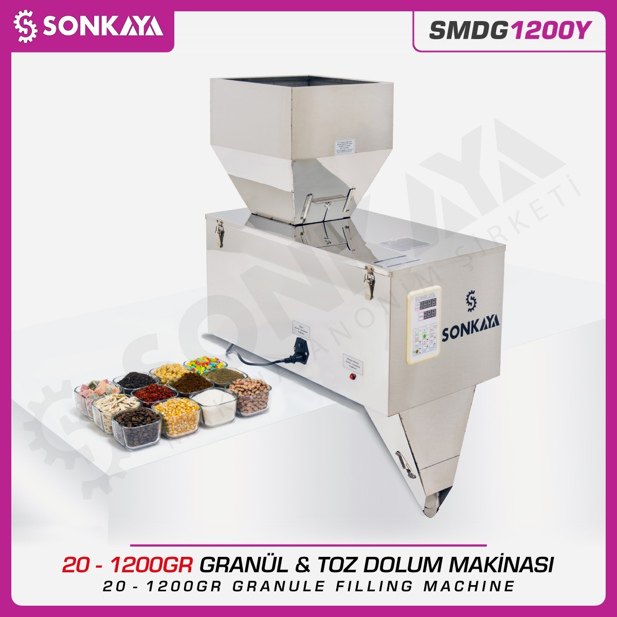 SMDG1200Y 20-1200gr Yarıotomatik Tartılı Granül & Toz Dolum Makinası