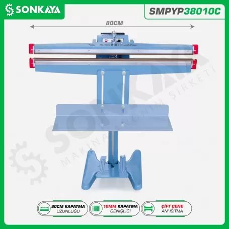 SMPYP38010C Pedallı Poşet Kapatma Makinası Çift Çeneli 80 CM 10MM