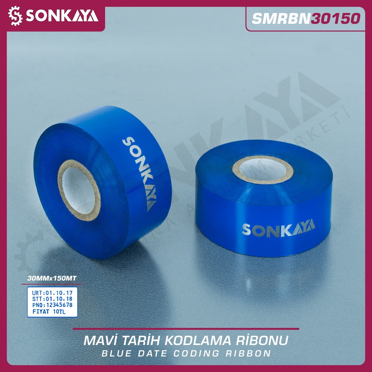 SMRBN30150 Mavi Sıcak Baskı Tarih Kodlama Ribonu Folyosu 30 mm 150 Metre