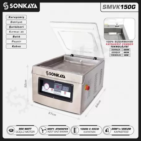 SMVK150G Azotlu Gazlı Vakum Makinası 49cm 10mm