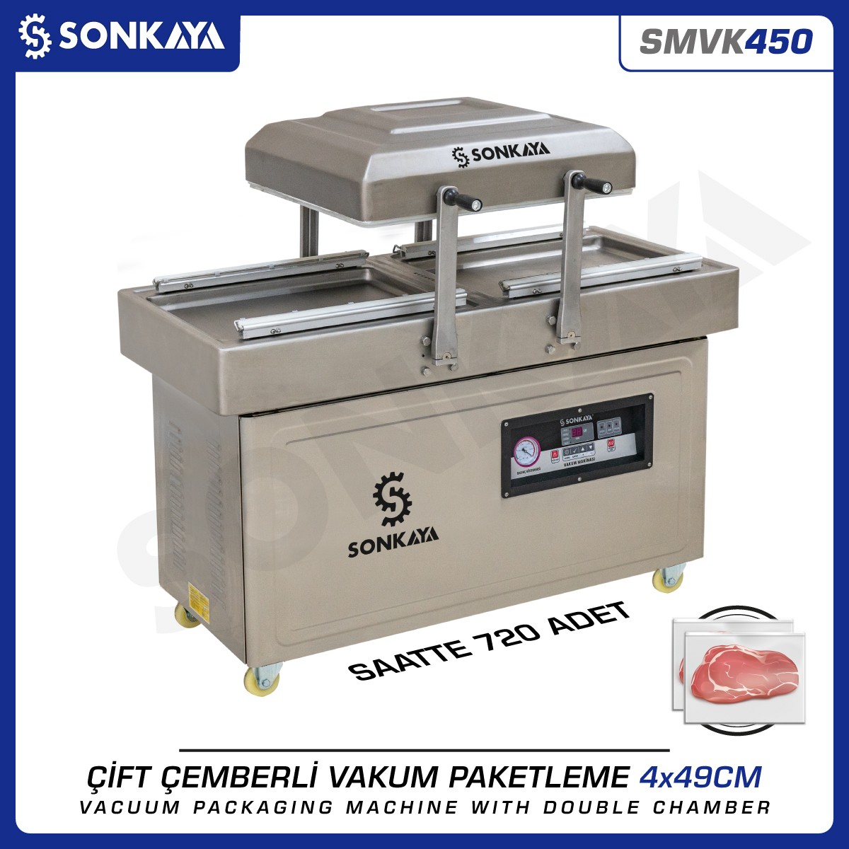 SMVK450 Çift Hazneli Vakum Makinası 4x 49cm 10mm