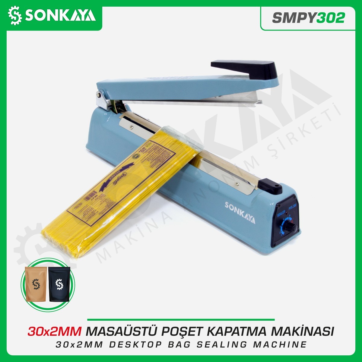 SMPY302 30cm Masaüstü Manuel Poşet Ağzı Kapatma Makinası Demir Gövdeli