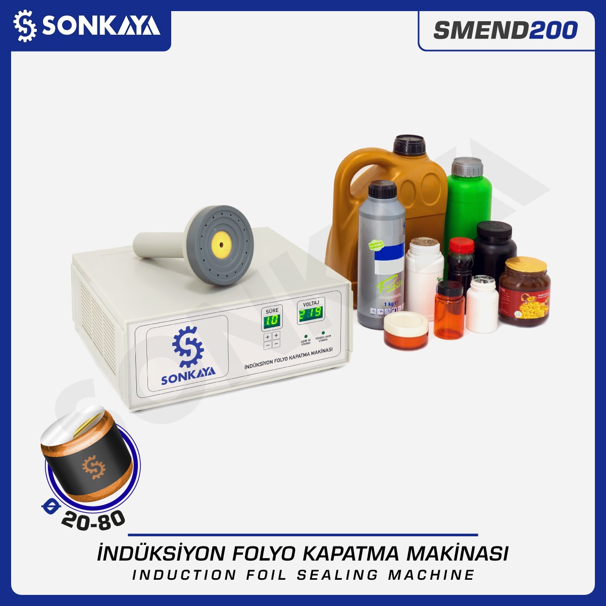 SMEND200 20-80mm Manual Induction Foil Bottle Lid Sealing Machine