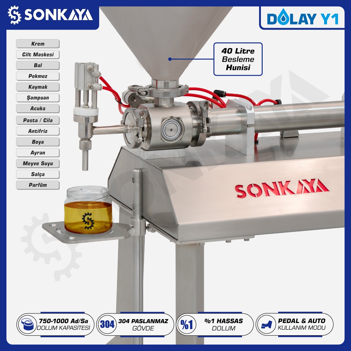 Dolay Y1 1000ml Yarı Otomatik Yoğun Ürün Dolum Makinası