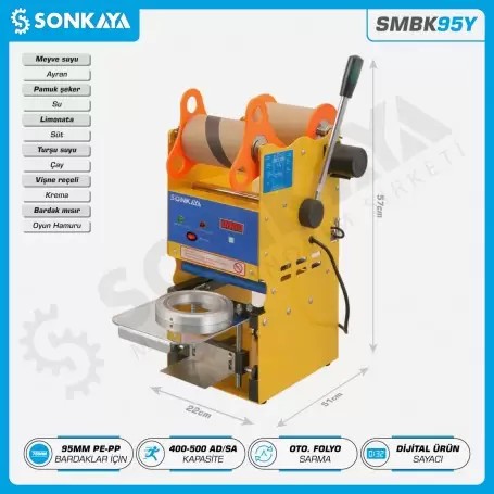 SMBK95Y Yarı Otomatik Bardak Kapatma Makinası 95mm