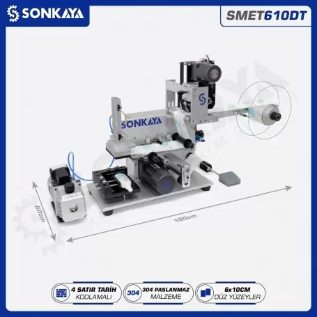 SMET610DT Yarıotomatik Düz Yüzey Etiketleme Makinası Kodlamalı