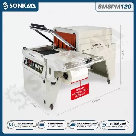 SMSPM120 Isı Tünelli L Kesim Shrink Makinası 50x40cm