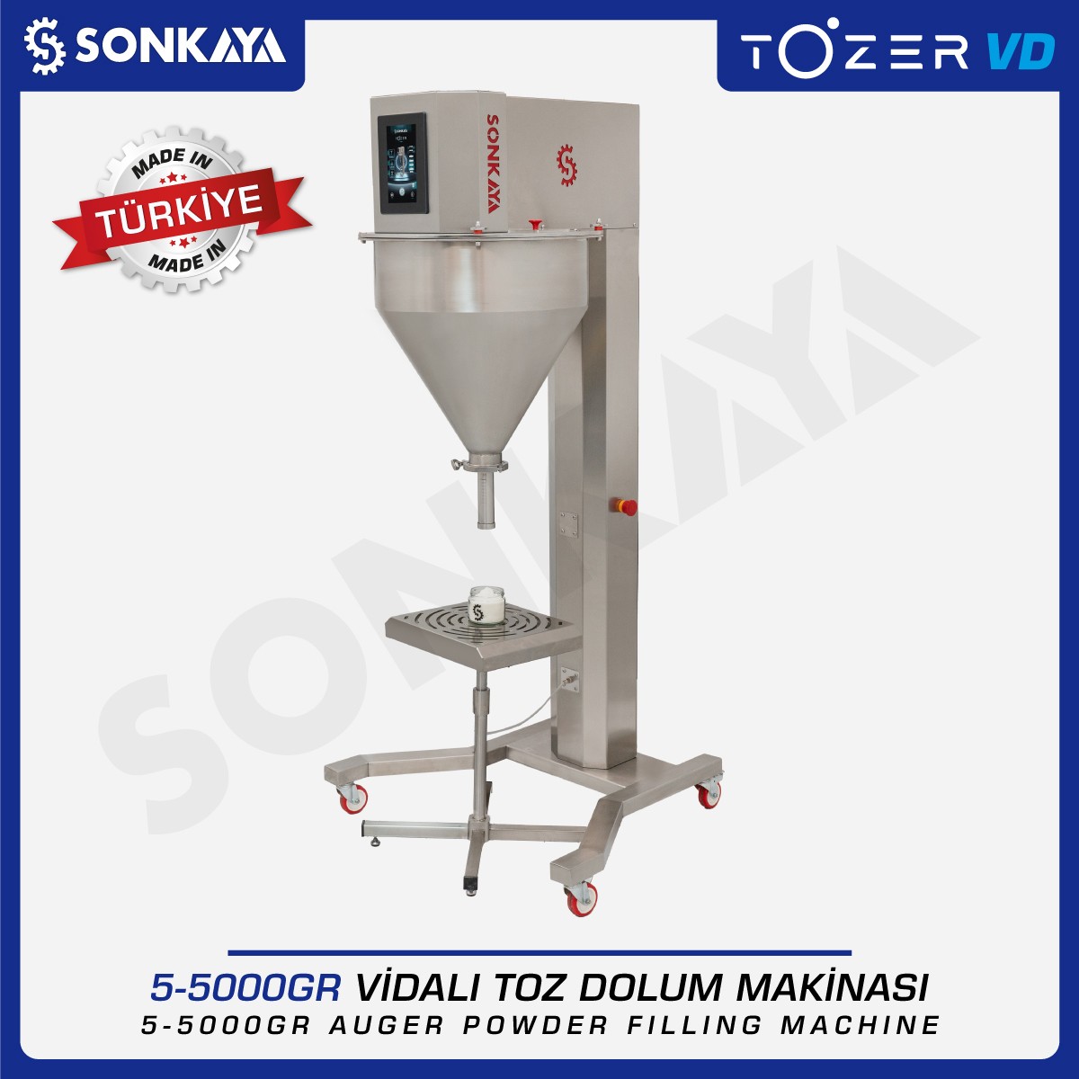 Tozer VD Vidalı Toz Dolum Makinası 5g-5000g