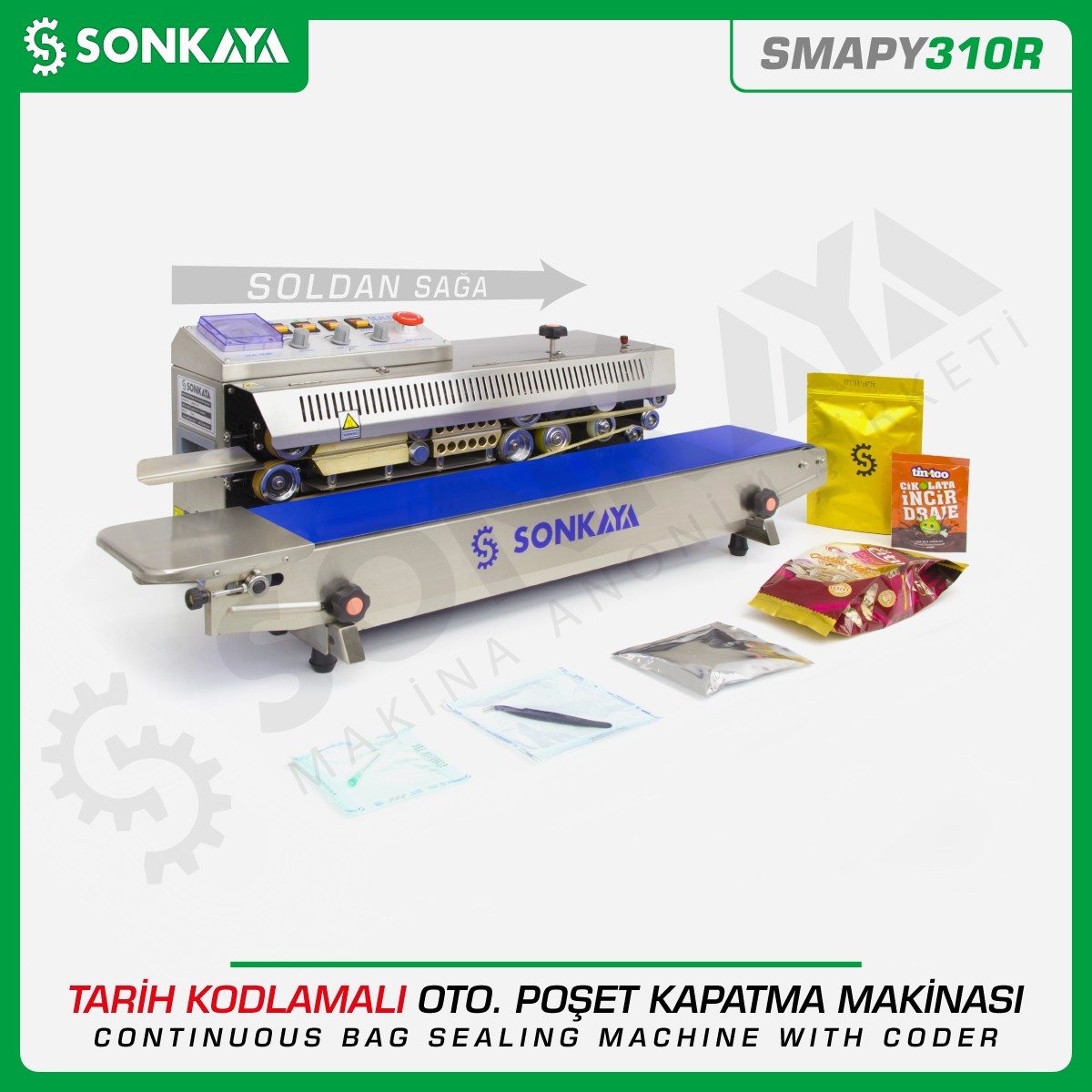 SMAPY310R Automatic Continuous Bag Sealing Machine With Date Coder Reverse