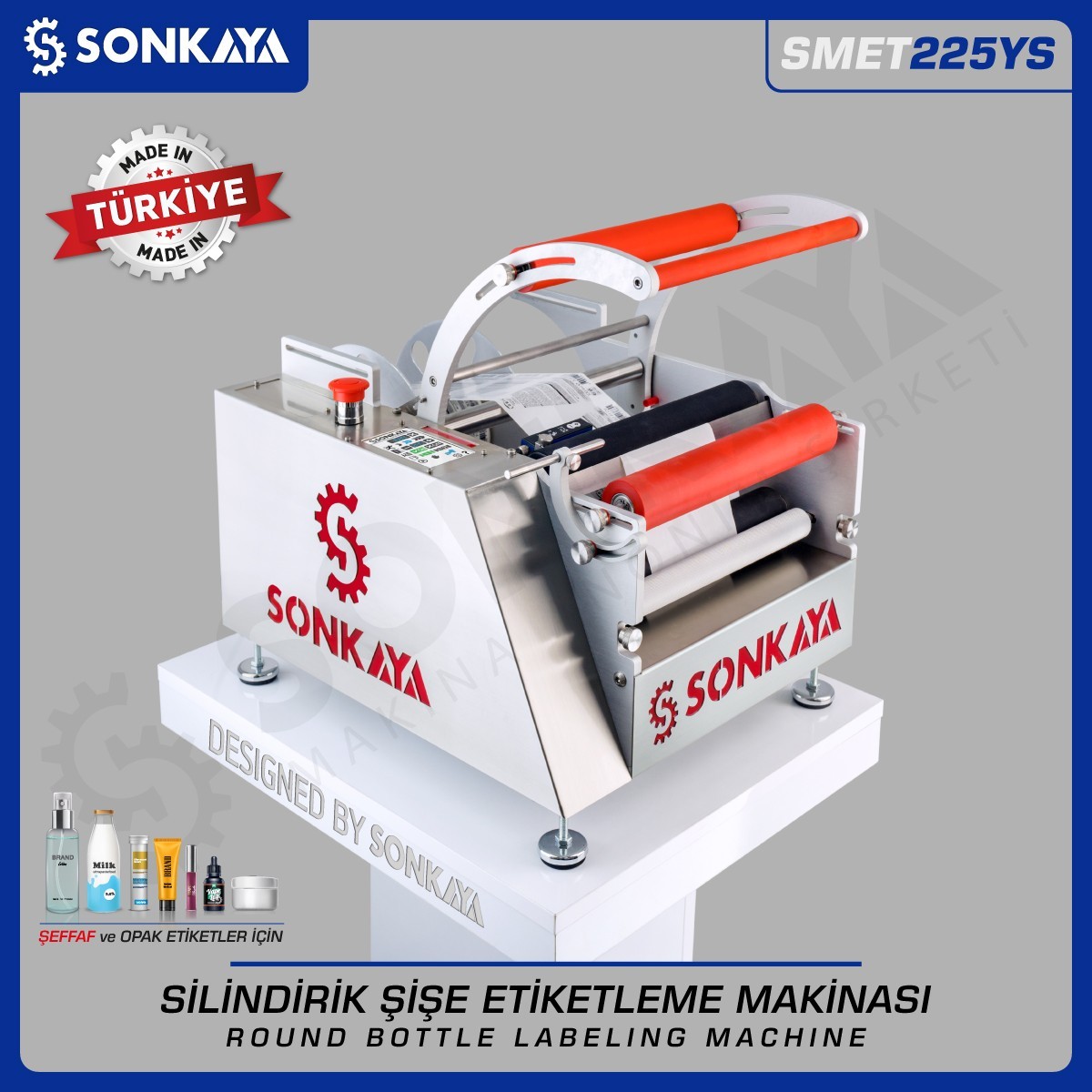 SMET225YS Yarı Otomatik Şeffaf Etiket Şişe Etiketleme Makinası