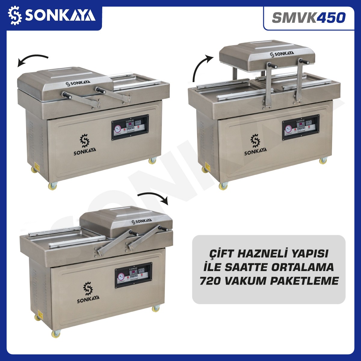 SMVK450 Çift Hazneli Vakum Makinası 4x 49cm 10mm