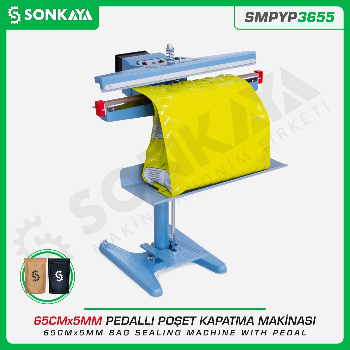 SMPYP3655 Pedallı Poşet Ağzı Kapatma Makinası 65CM 5MM